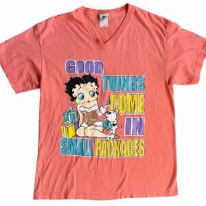 Betty Boop 2001 Vintage T-shirt Coral Graphic V Neck Short Sleeve Womens XL